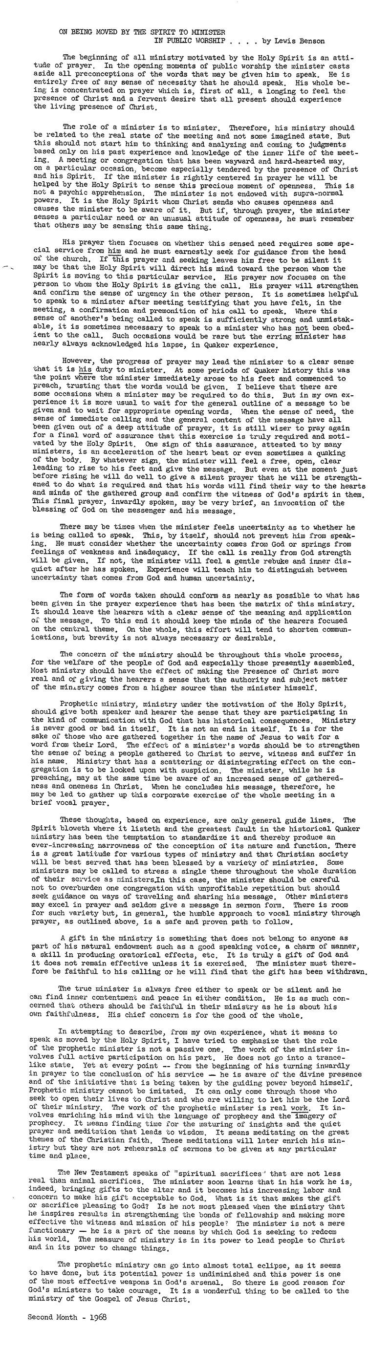 Ob beiiing moved by the sprit to ministerin public worship